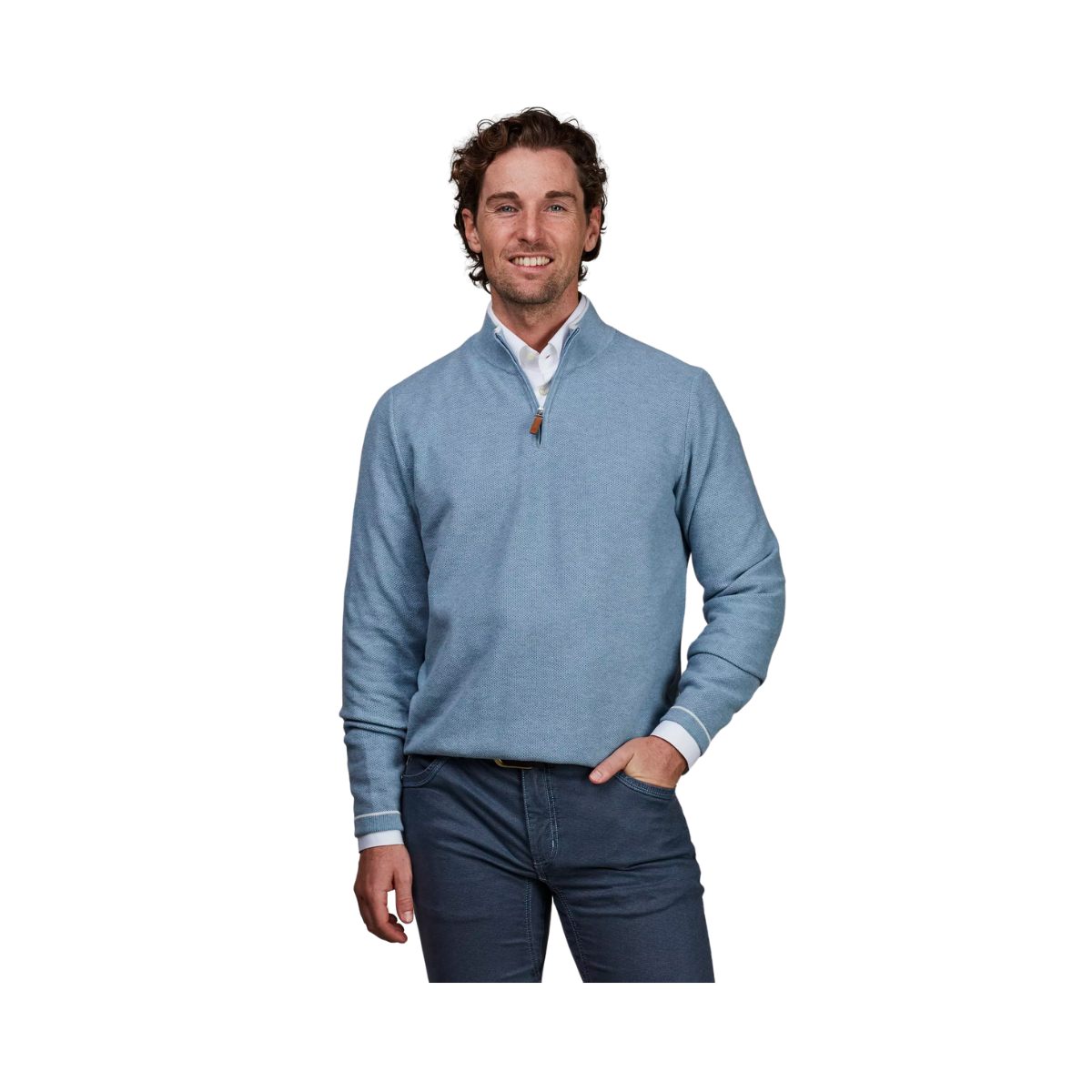 HALF ZIP STRUCTURE KNIT - BLUE