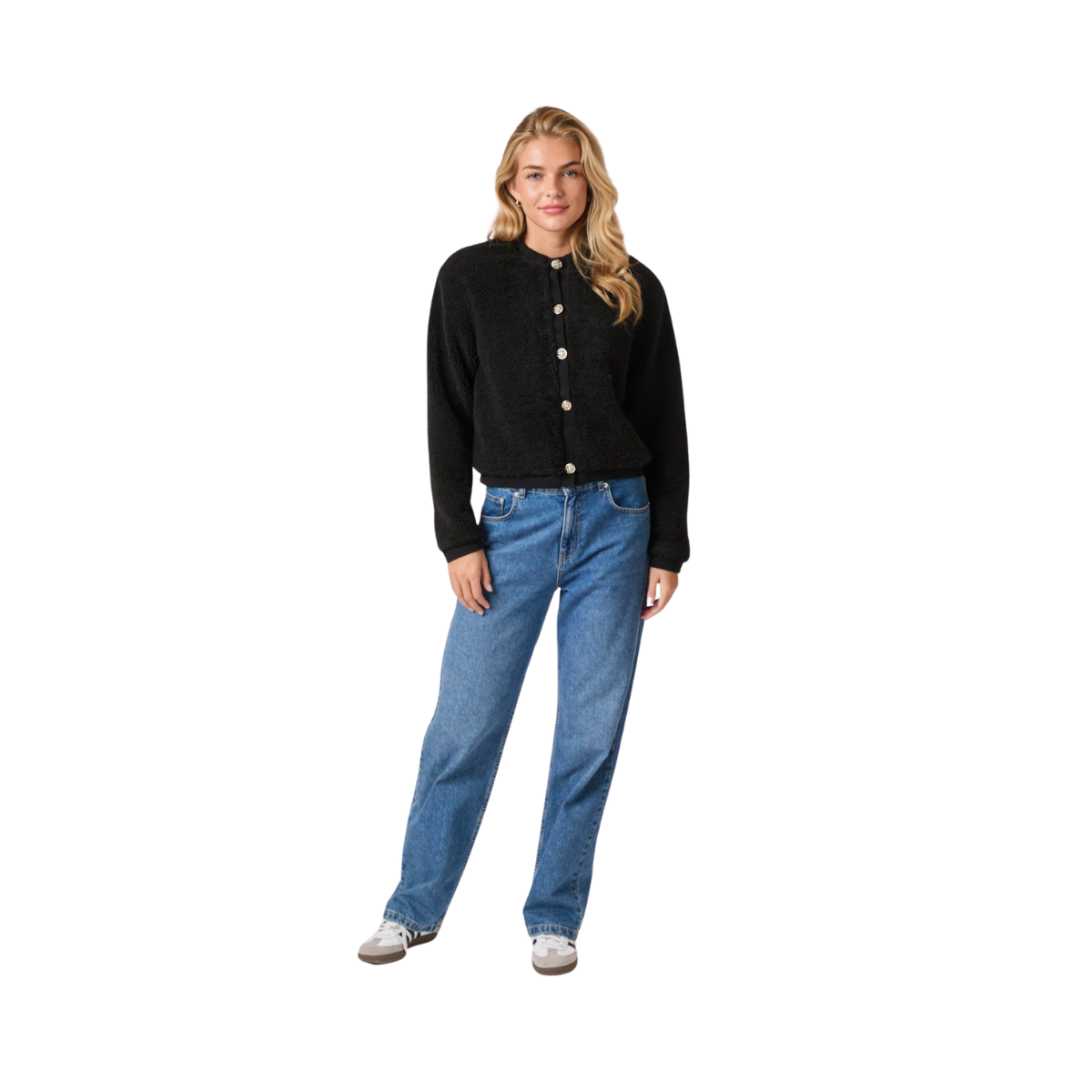 Limo Fluffy Knit Cardigan - Black