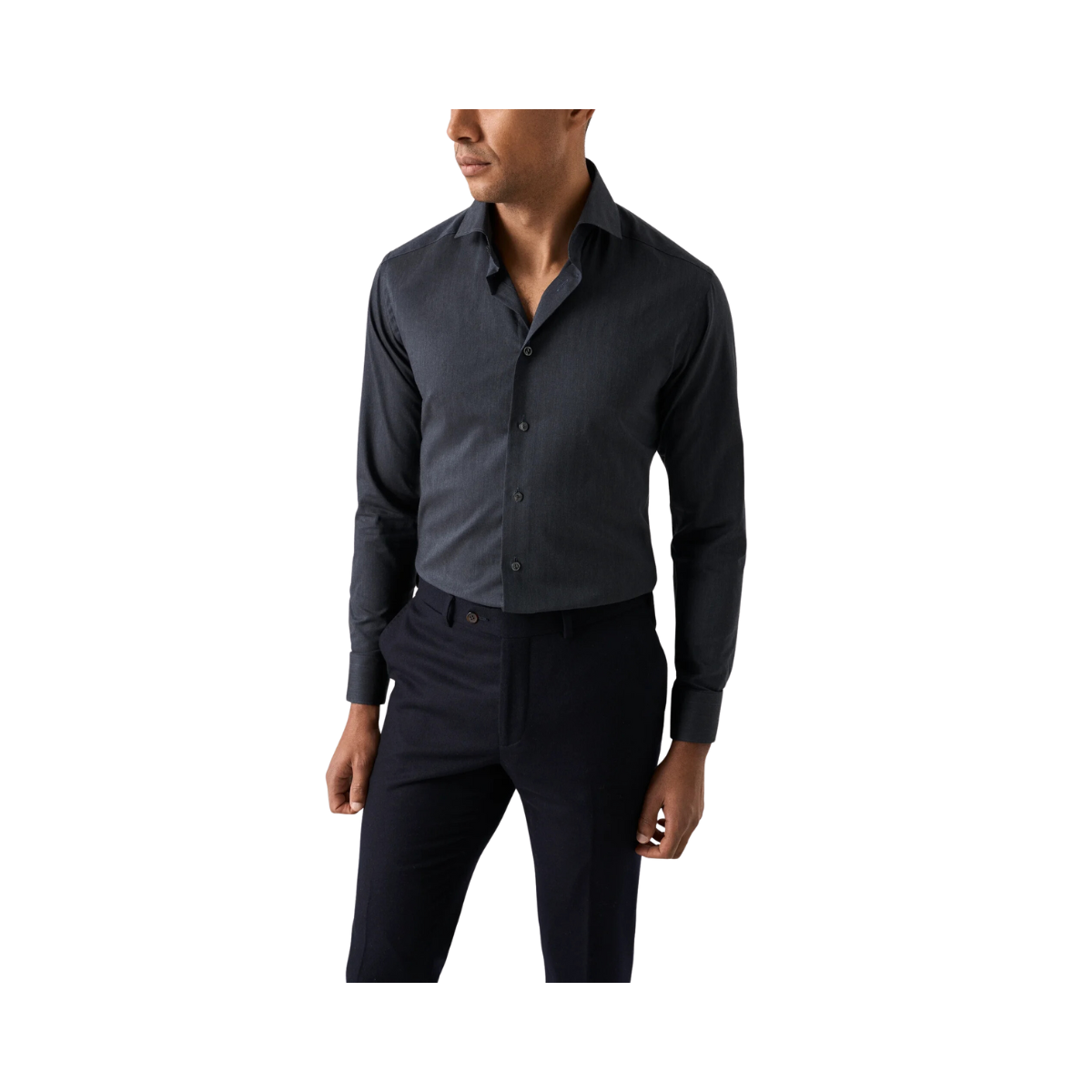 Herringbone Wrinkle Free Flannel Shirt - Navy Blue
