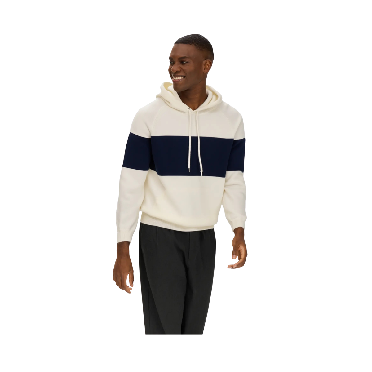 Man Hoodie Sweater One Stripe - WHITE/NAVY