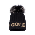 Hodd Beanie Faux Pom - 9001 Black/Gold